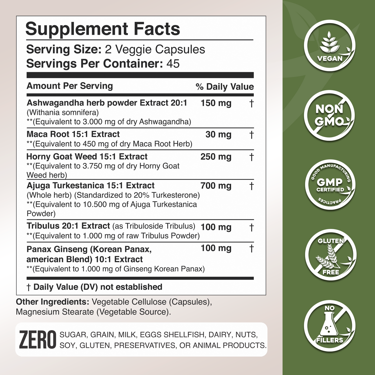 Zunutri® Ashwagandha, Maca Root, Horny Goat Weed, Turkesterone, Tribulus & Ginseng