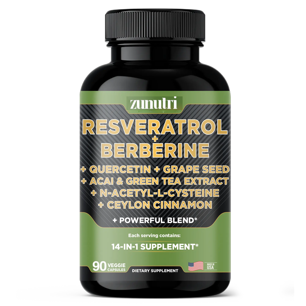 Zunutri® Resveratrol 14-in-1 with Berberine, Quercetin, Grape Seed and More