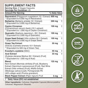 Zunutri® Resveratrol 14-in-1 with Berberine, Quercetin, Grape Seed and More