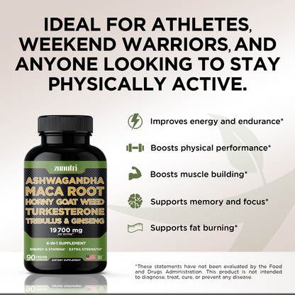 Zunutri® Ashwagandha, Maca Root, Horny Goat Weed, Turkesterone, Tribulus & Ginseng